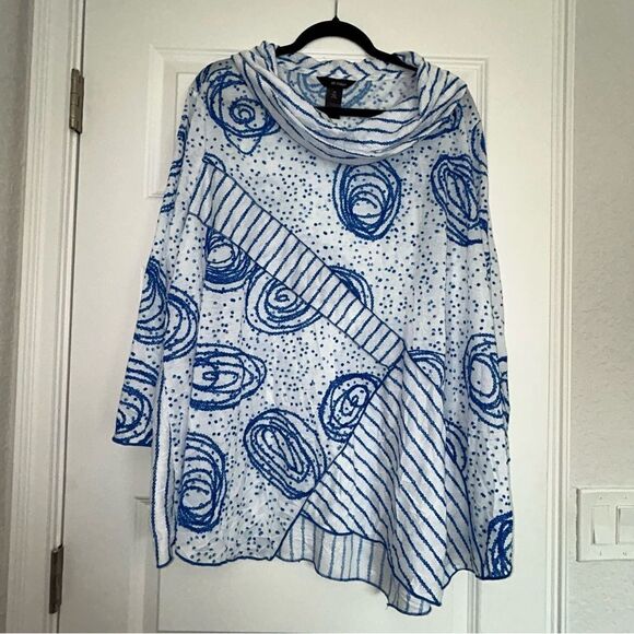 Ali Miles Mix Print Cowl Neck Asymmetrical Shirt Top - Picture 1 of 7